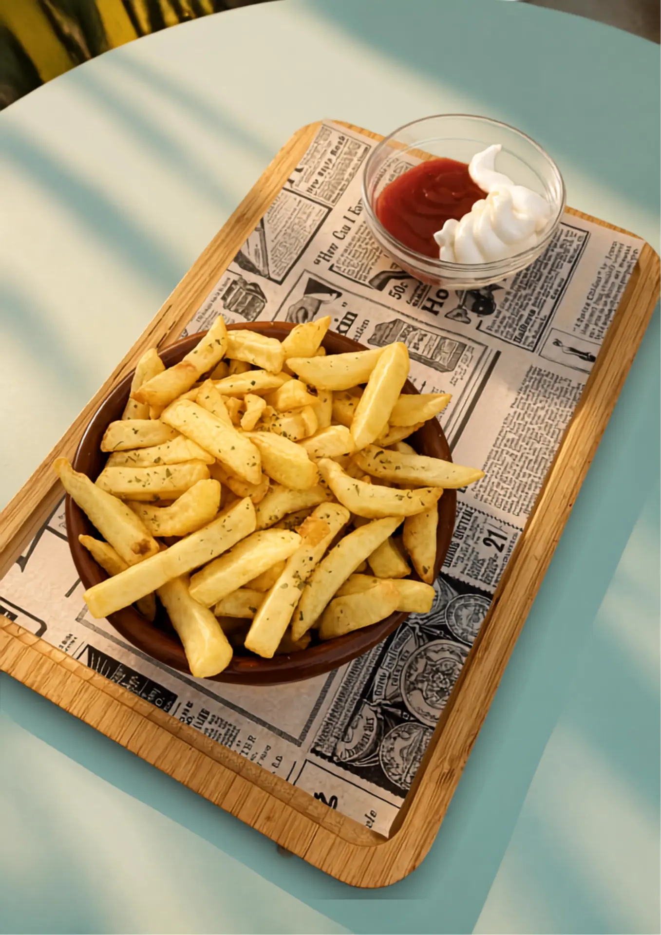 Patatas fritas with ketchup and mayonnaise at El Rincón del Poble